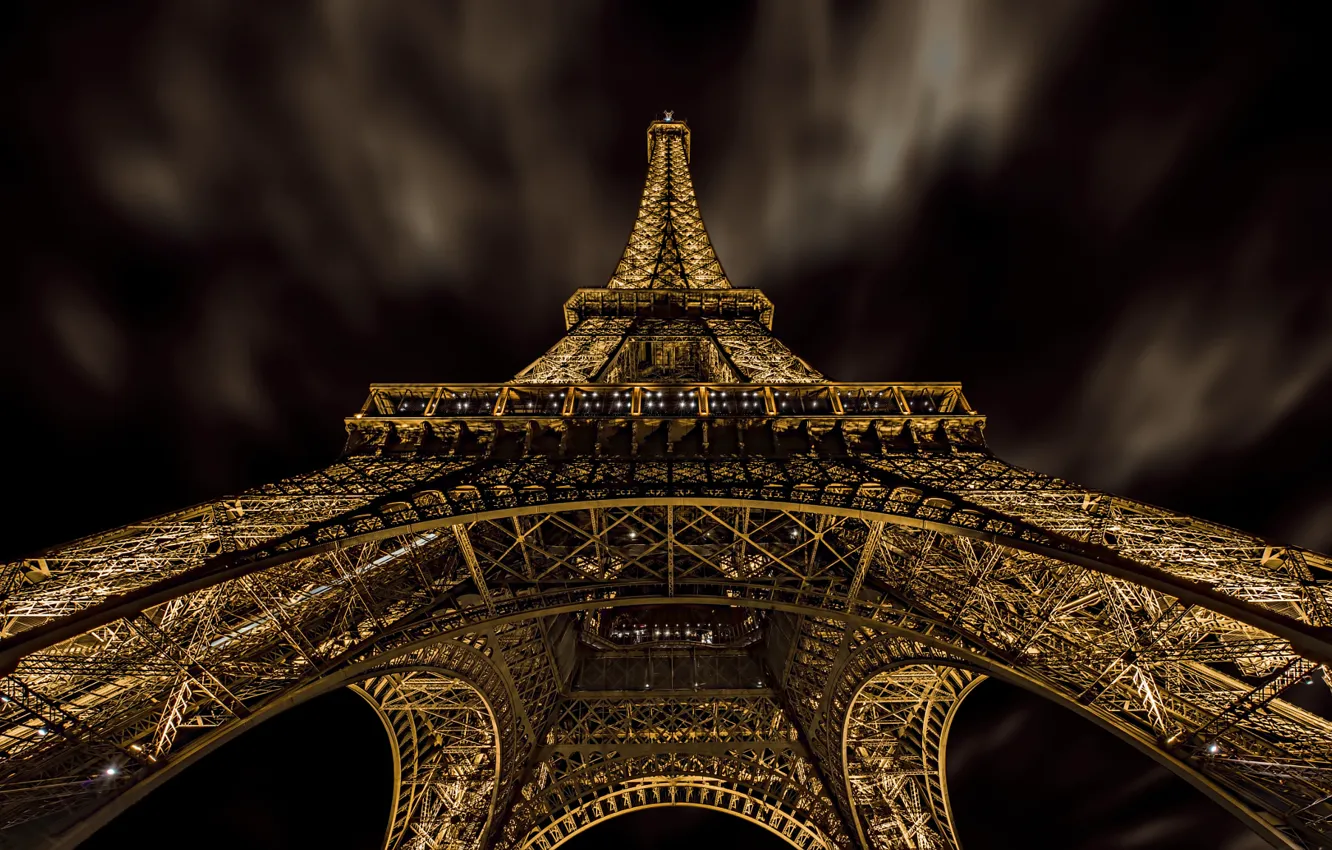 Фото обои небо, ночь, Париж, Эйфелева башня