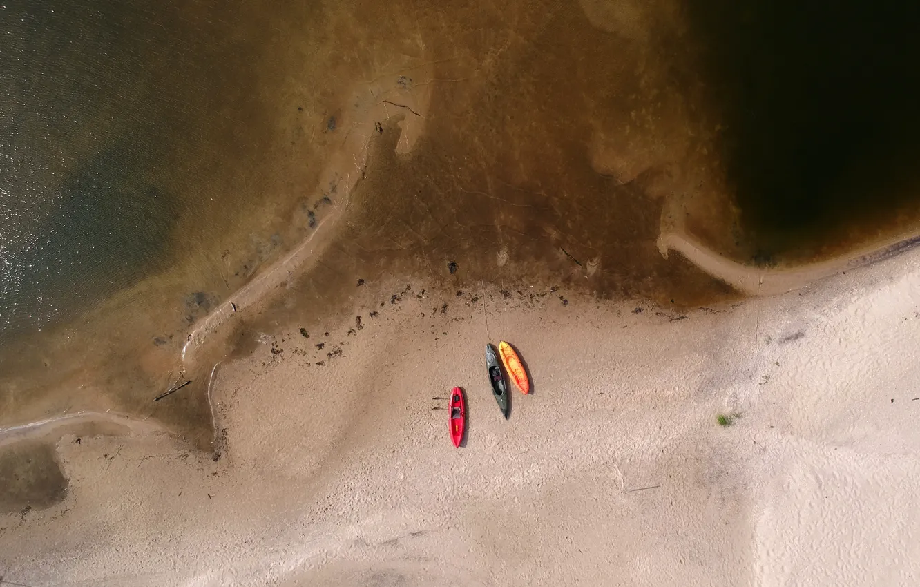 Фото обои песок, море, лодки