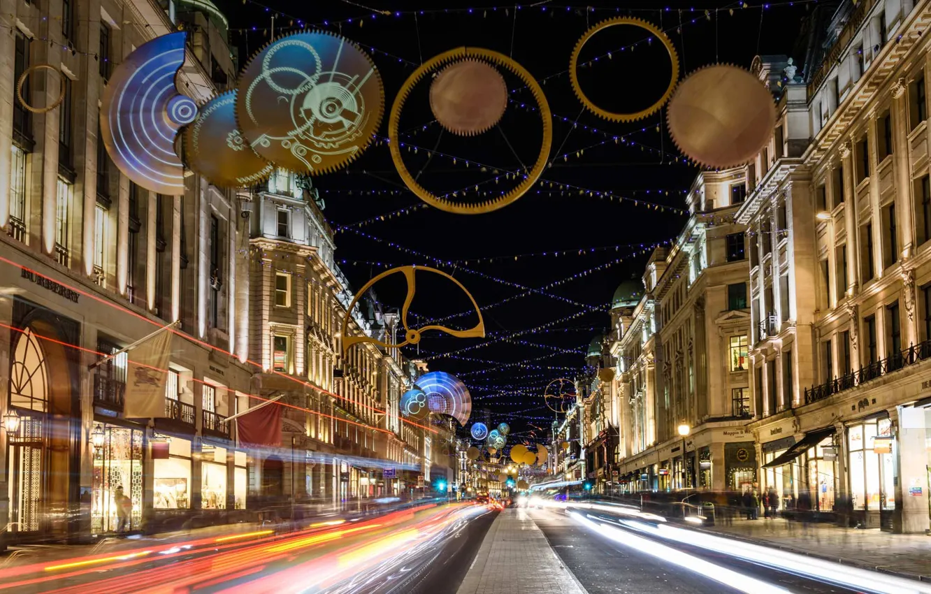Фото обои Лондон, Рождественские огни, Вест-Энд, Риджент-стрит