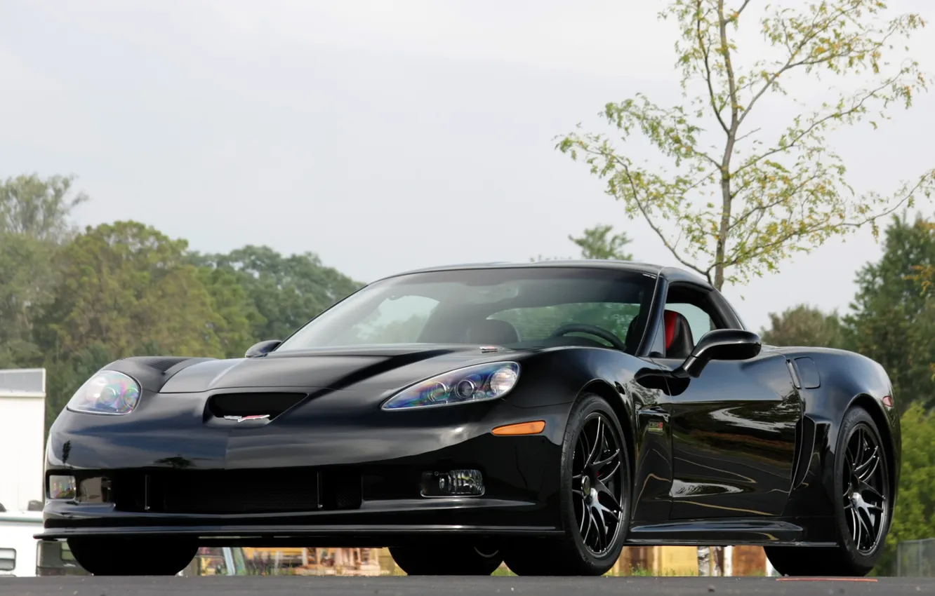 Фото обои черный, Corvette, Chevrolet, передок, корвет, Pratt &amp; Miller, C6RS