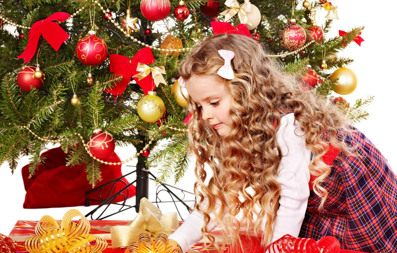 Фото обои дети, игрушки, елка, ребенок, Новый Год, Рождество, девочка, подарки