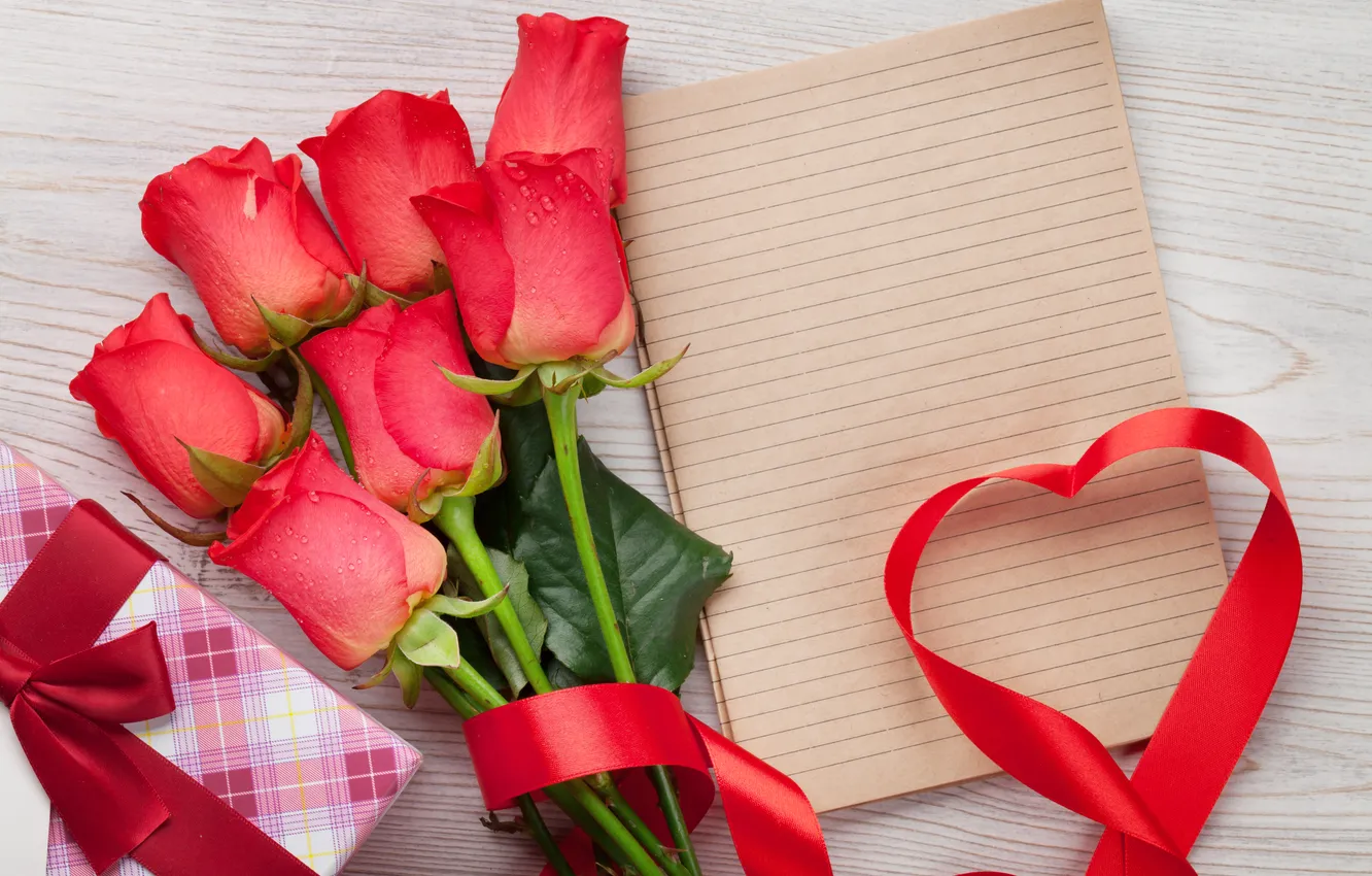 Фото обои любовь, цветы, подарок, романтика, розы, love, happy, День святого Валентина