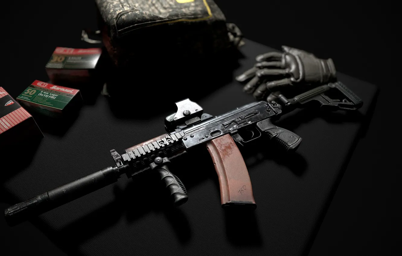 Фото обои рендеринг, оружие, тюнинг, Автомат, Gun, weapon, render, Калашников