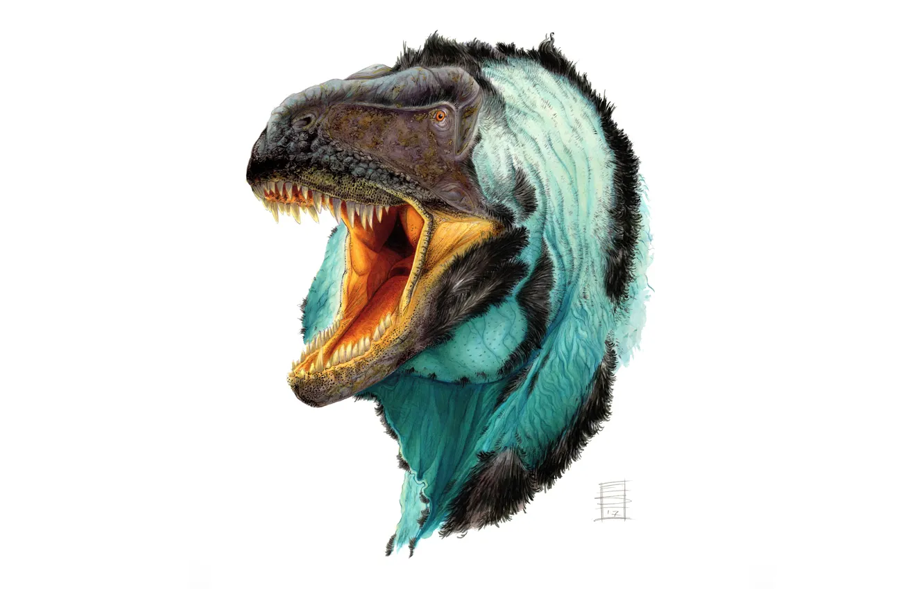 Фото обои морда, динозавр, шерсть, пасть, клыки