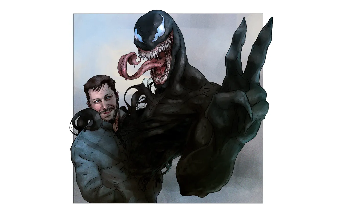 Фото обои фон, минимализм, арт, друзья, жест, Веном, Venom, симбиот