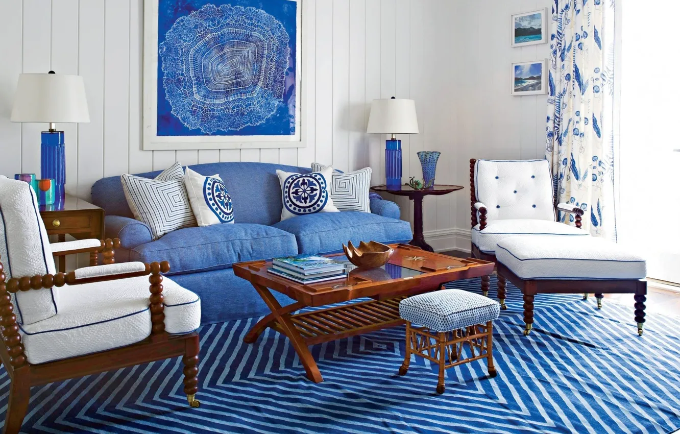 Фото обои дизайн, стиль, комната, интерьер, гостиная, белый и синий