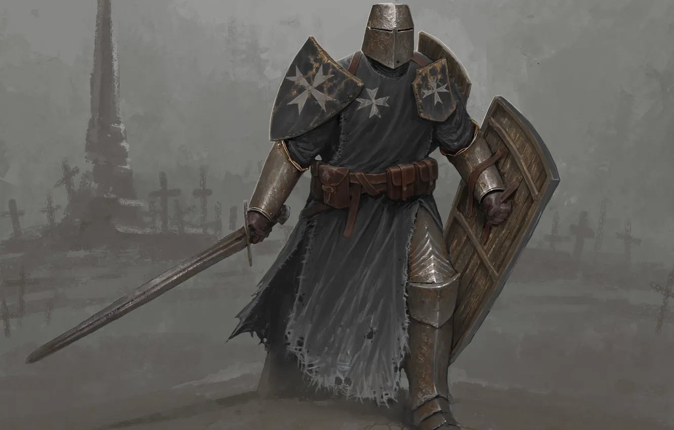 Фото обои sword, fantasy, soldier, armor, weapon, artist, digital art, artwork