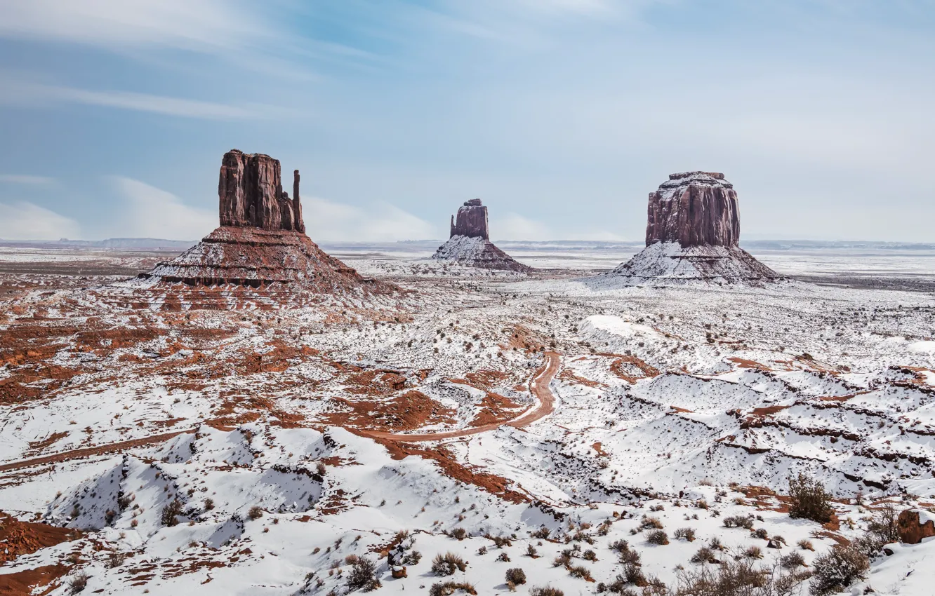 Фото обои природа, Monument Valley, Snowy Day