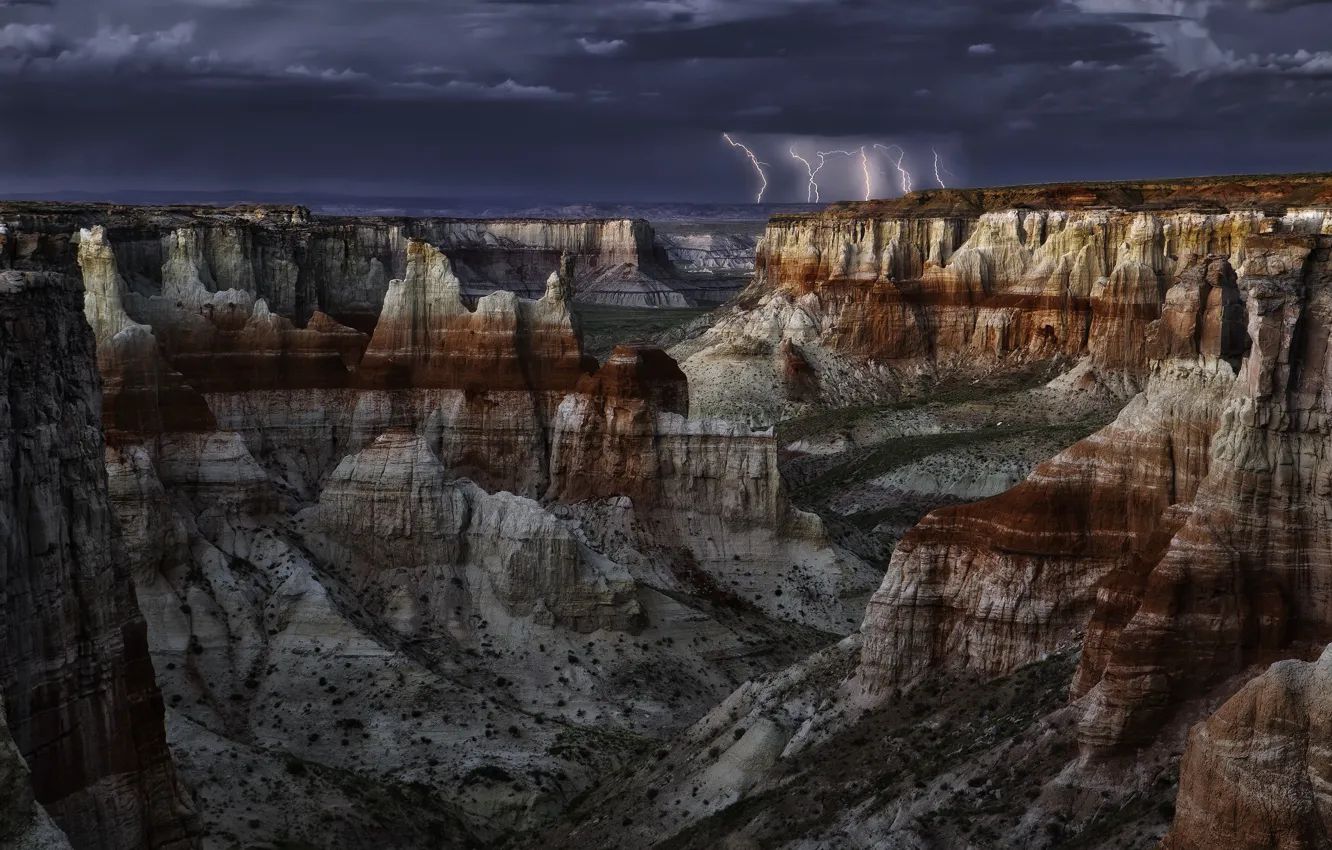 Фото обои небо, тучи, скалы, молнии, каньон, Аризона, USA, США