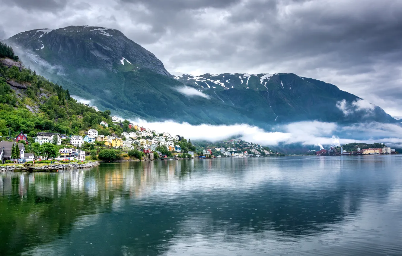 Фото обои облака, горы, Норвегия, Norway, фьорд