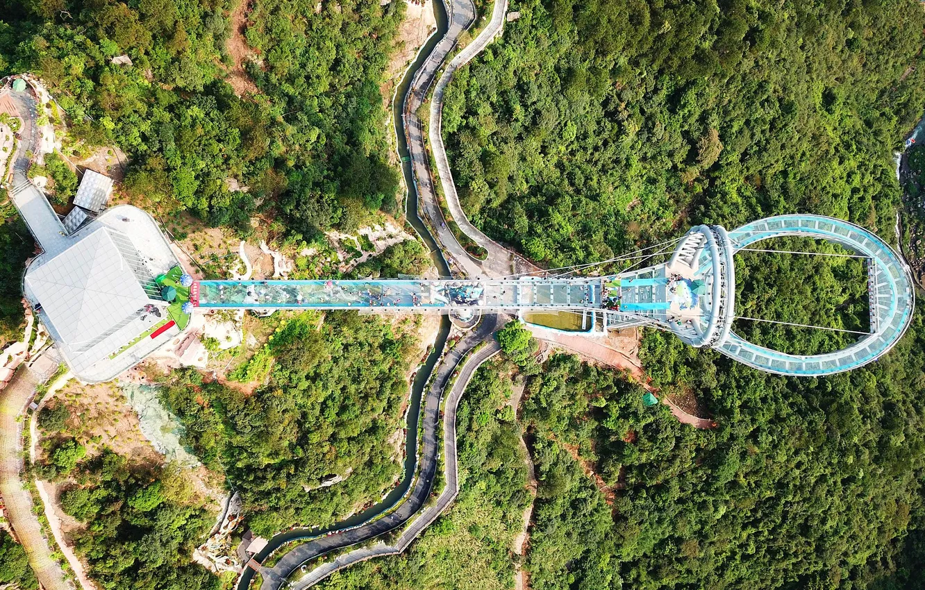 Фото обои лес, деревья, пейзаж, мост, природа, люди, скалы, China