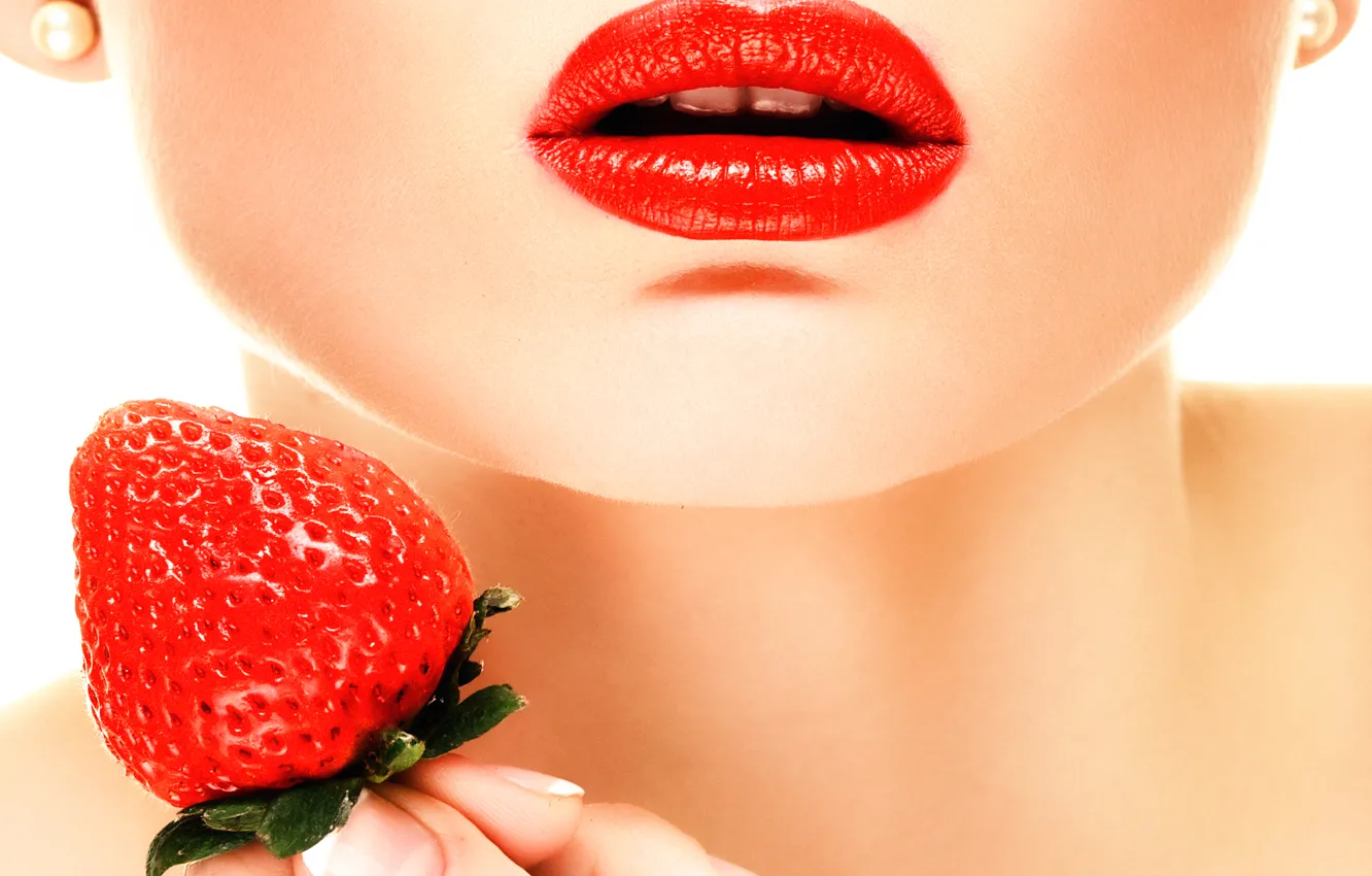 Фото обои макияж, клубника, ягода, губы, Red Lips