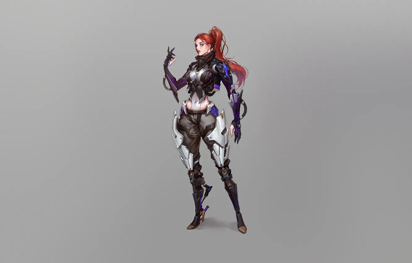 Фото обои Girl, Red, Art, Minimalism, Cyber, Mech, by Gyuri Park, Gyuri Park