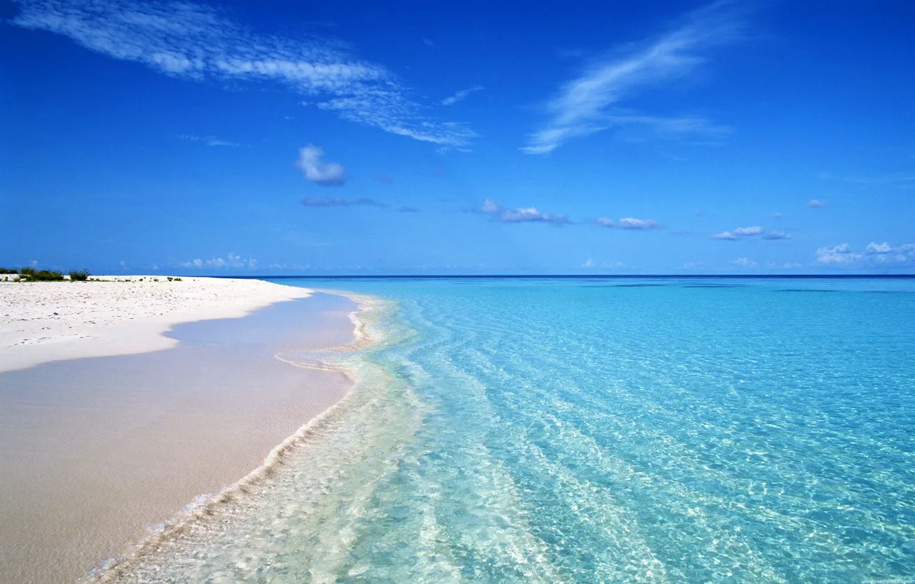 Фото обои песок, море, небо, вода, облака, пейзаж, отдых, берег
