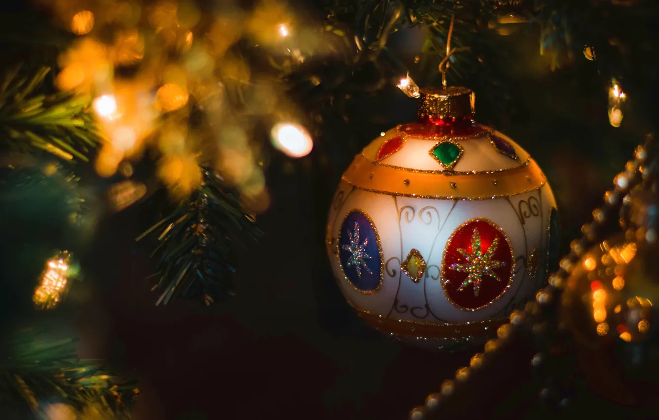 Фото обои шар, Рождество, Новый год, ёлка, шрик