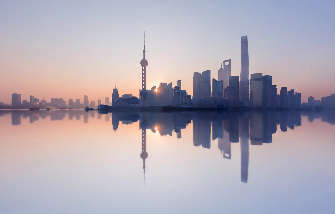 Фото обои tower, river, skyline, pearl, scene, shanghai, oriental, tourism