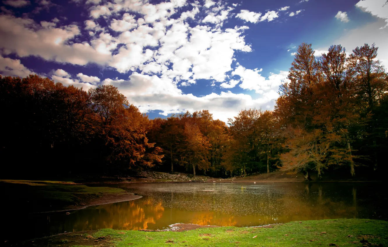 Фото обои Небо, Облака, Осень, Озеро, Clouds, Sky, Fall, Autumn