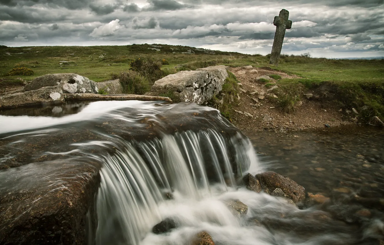 Фото обои камни, Англия, крест, речка