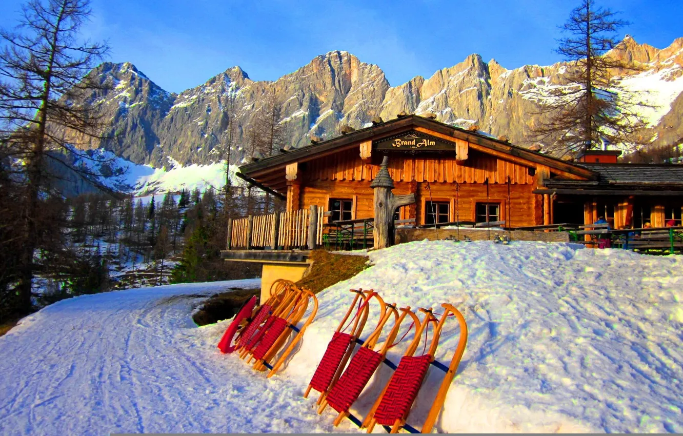 Фото обои зима, Альпы, санки, пансион, ramsau, ski resort