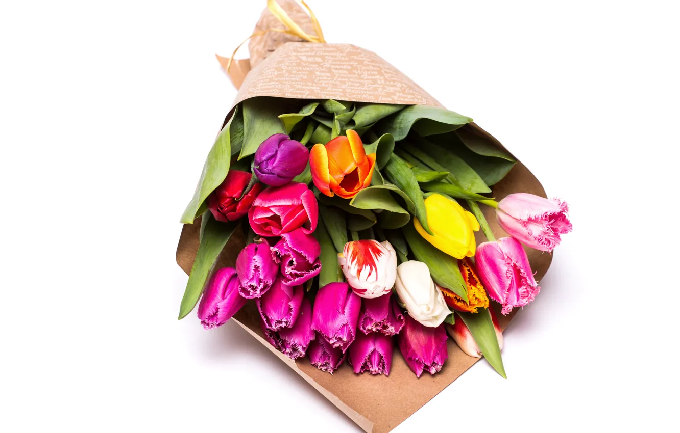 Фото обои Цветы, желтые, тюльпаны, розовые, Tulips, multicolored, Bouquets
