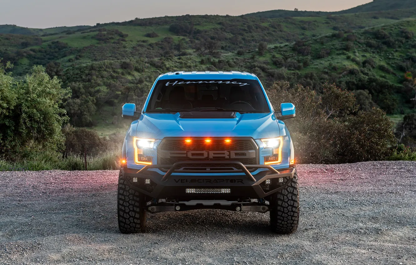 Фото обои фары, Ford, вид спереди, Raptor, пикап, F-150, Hennessey, 2019