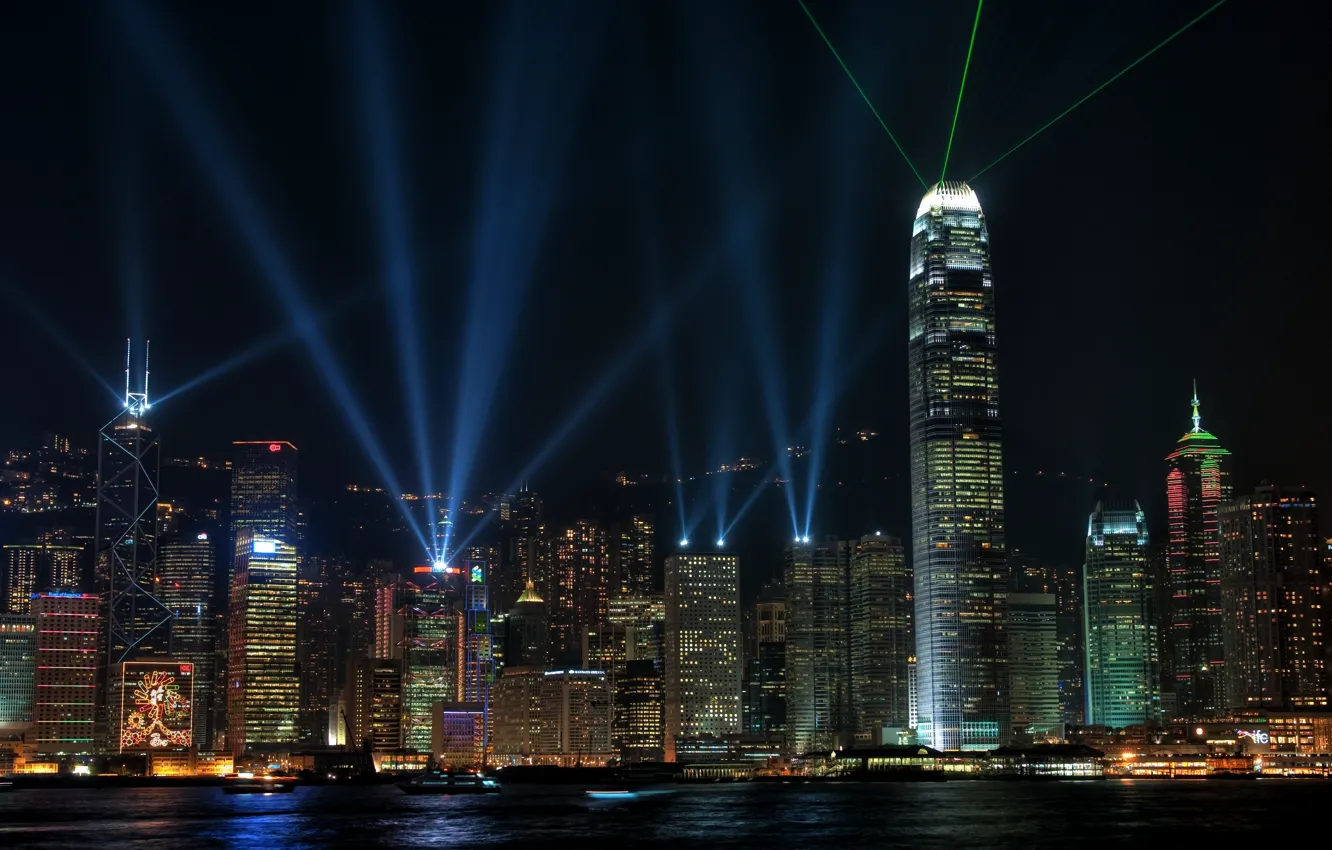Фото обои ночь, огни, красота, Гонконг