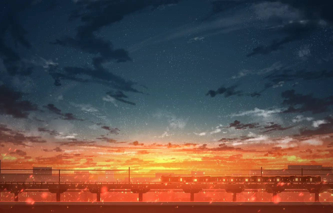 Фото обои небо, закат, поезд, Rune Xiao