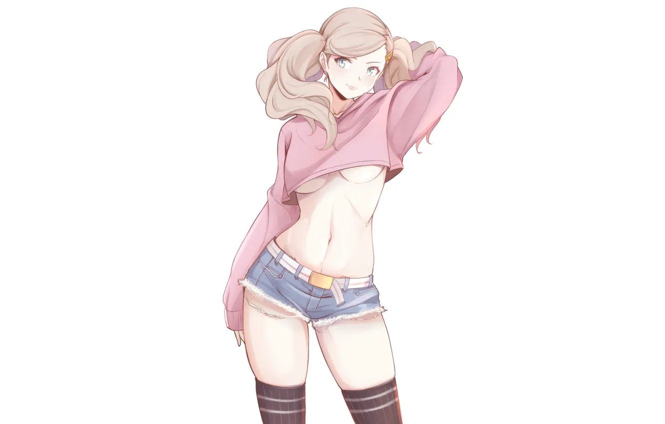 Фото обои girl, sexy, shorts, anime, stockings, beautiful