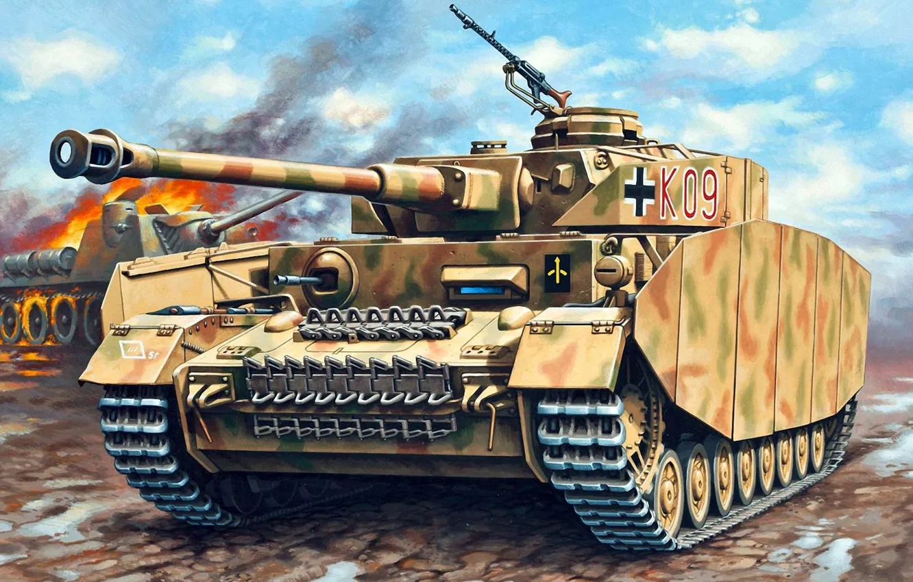 Фото обои рисунок, арт, Panzerkampfwagen IV, T‑IV, немецкий средний танк, Pz.KpfW.IV Ausf.H
