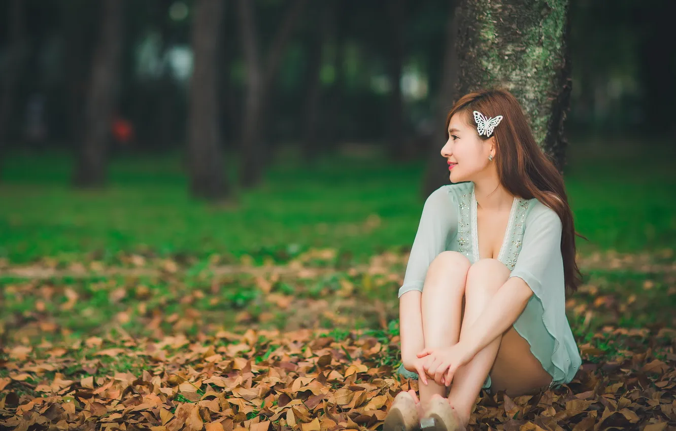 Фото обои девушка, поза, азиатка