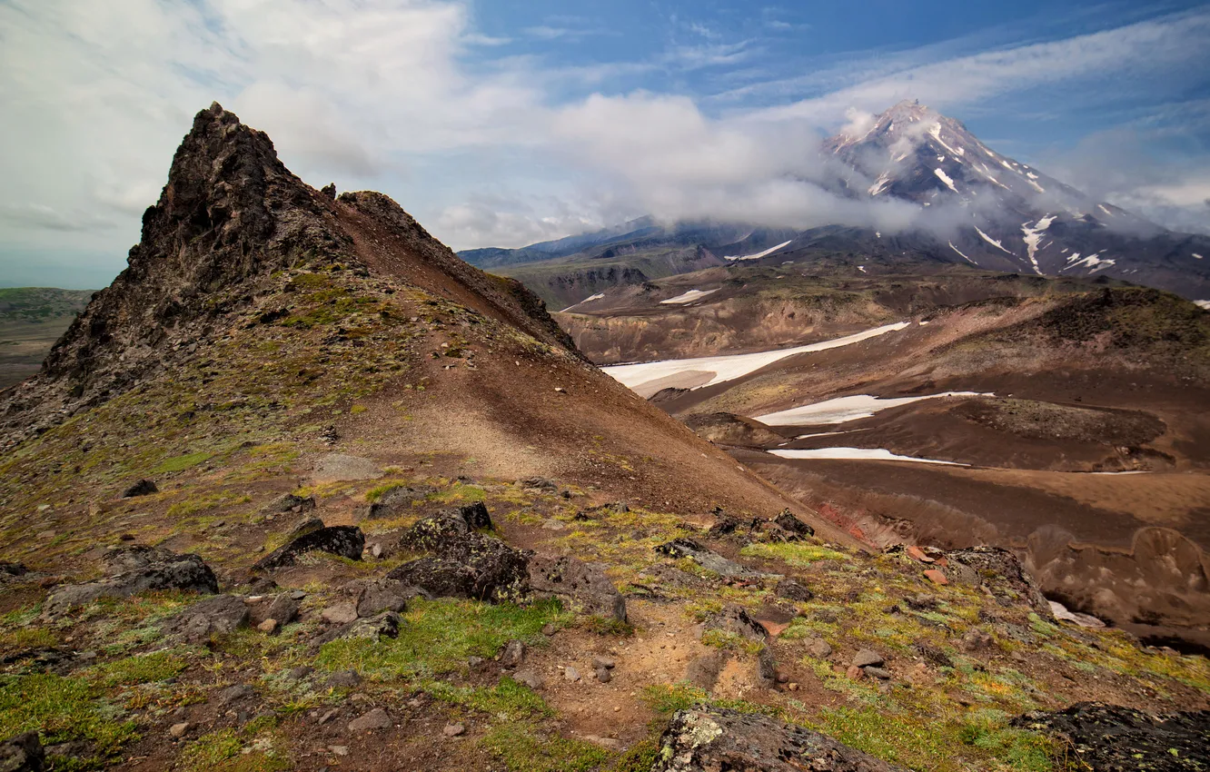 Фото обои горы, камни, вулкан, Россия, Камчатка, порода, Kamchatka