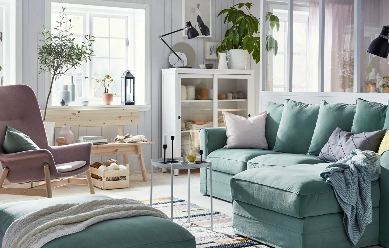Фото обои дизайн, стиль, интерьер, пастельные цвета, гостиная, ИКЕА, IKEA idea decor, ИКЕА декор