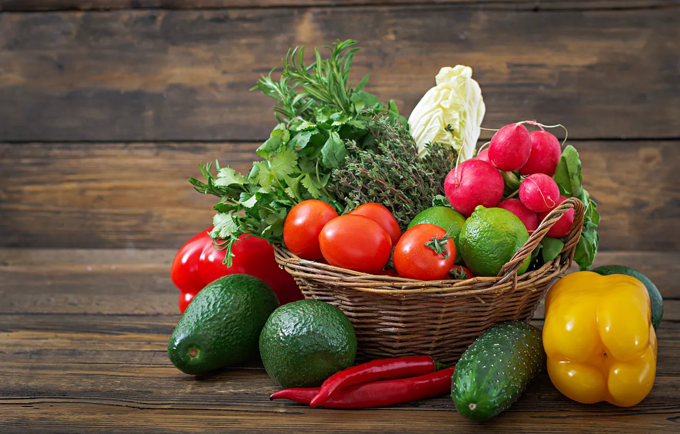 Фото обои зелень, Лук, овощи, авокадо, Редис