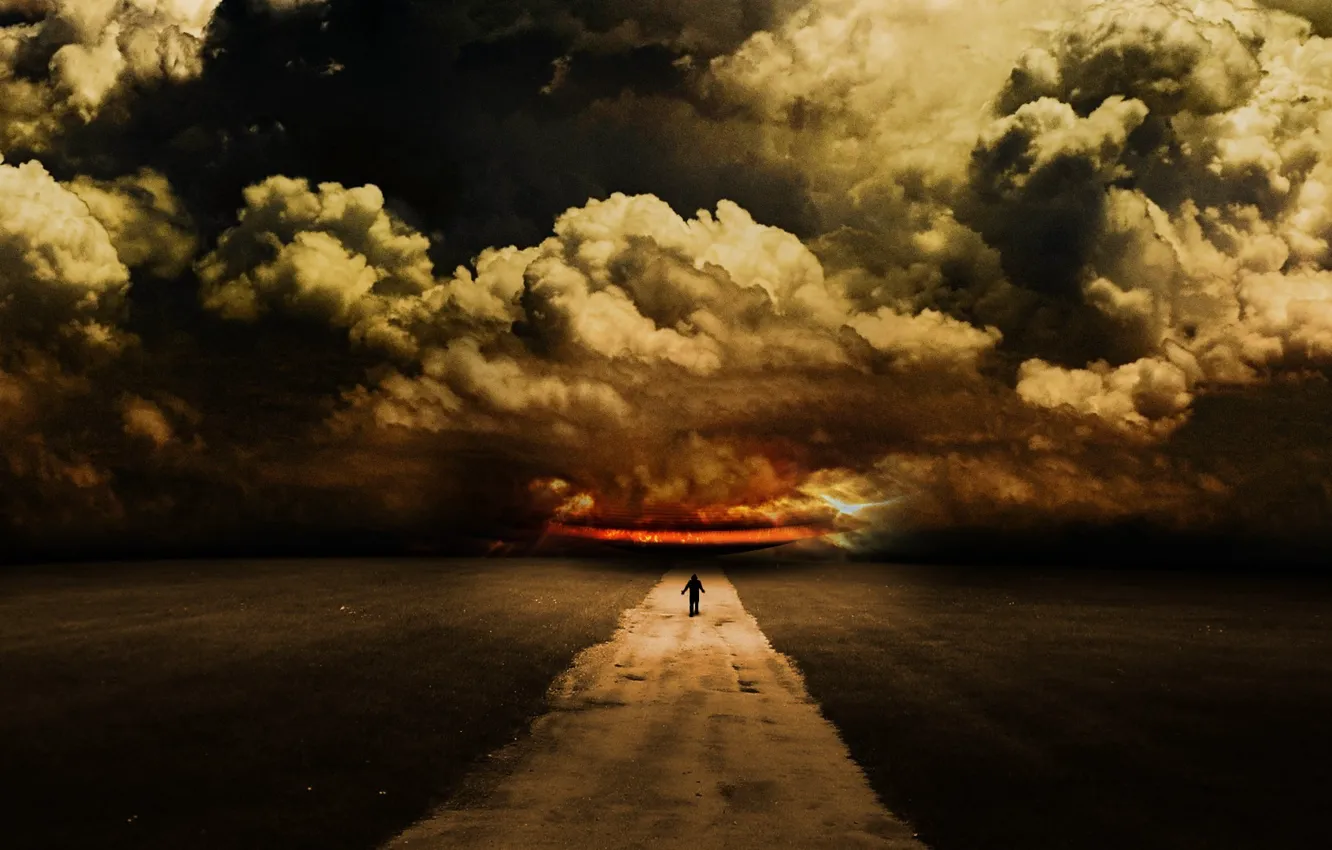 Фото обои дорога, небо, тучи, человек, арт, abdelrahman