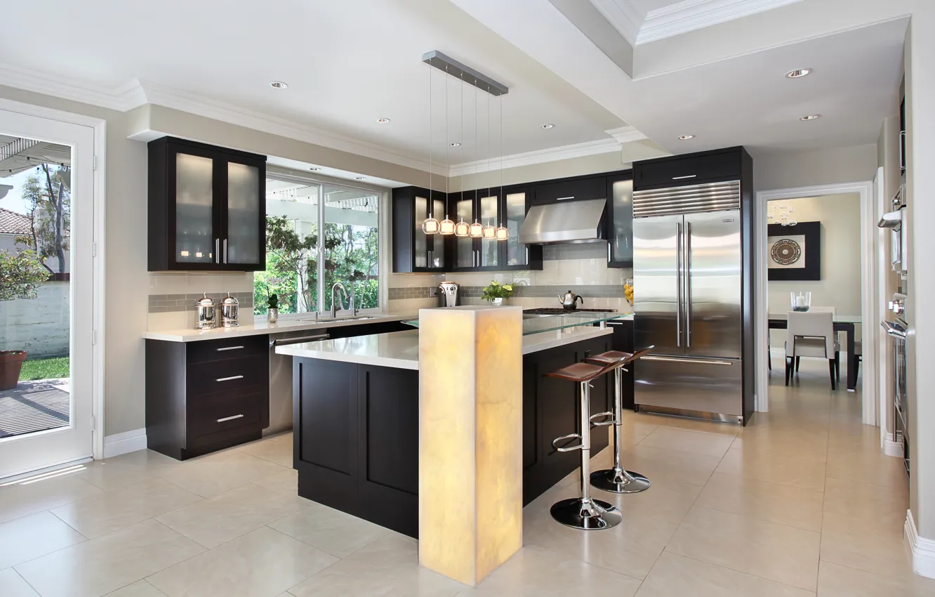 Фото обои дизайн, стиль, кухня, Design, светильники, гарнитур, Interior, Kitchen