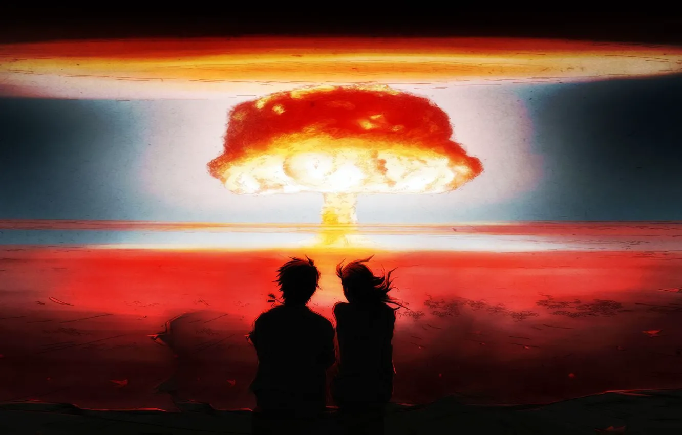 Фото обои Nuclear, Anime, Watching, Explosion