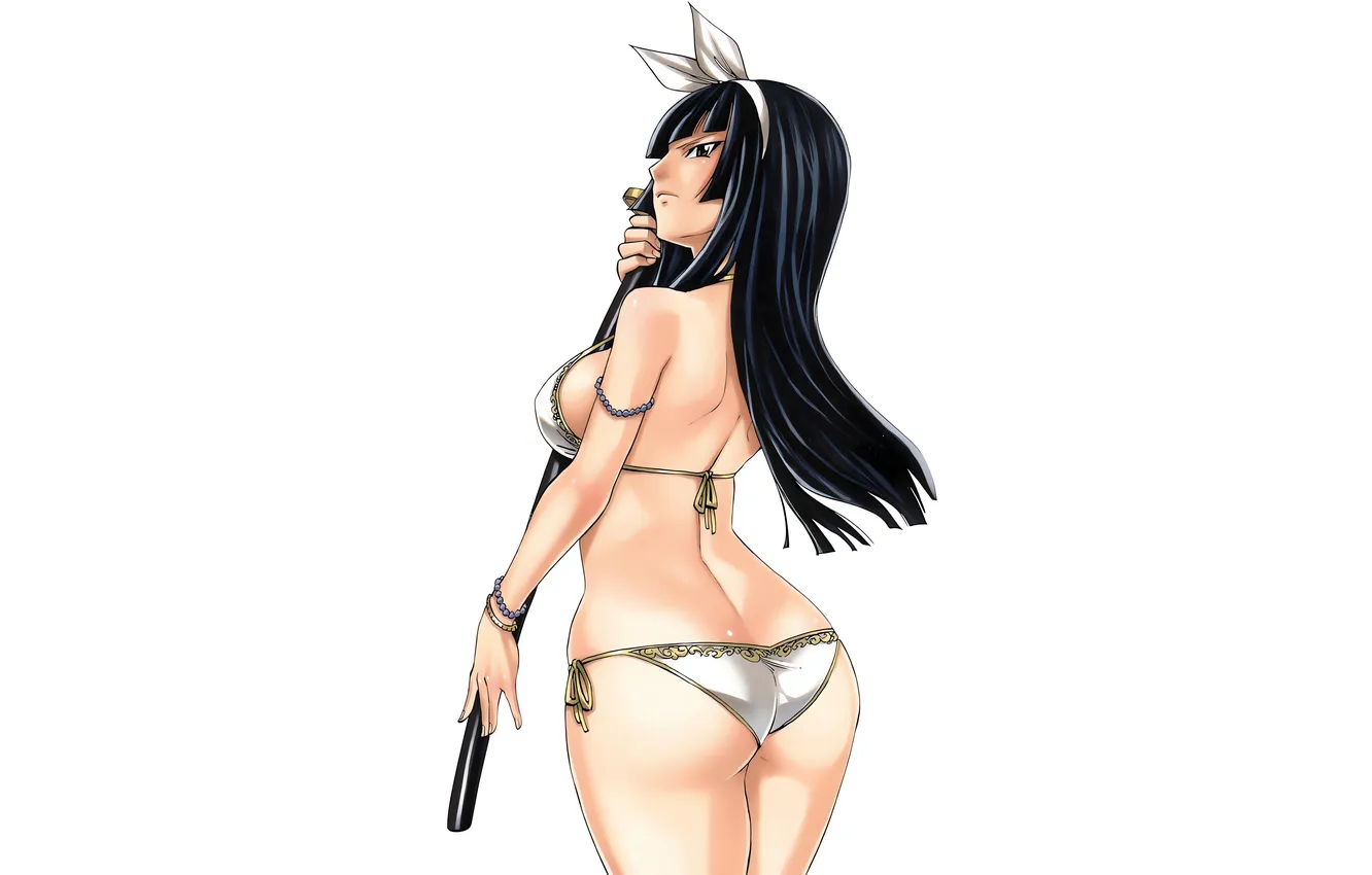 Фото обои girl, sword, sexy, ass, cleavage, long hair, brown eyes, boobs