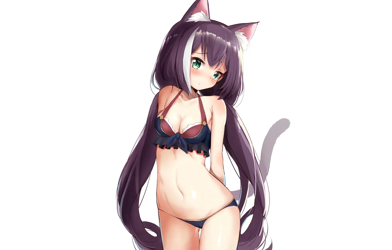 Фото обои girl, sexy, cleavage, green eyes, long hair, boobs, animal ears, sexy girl