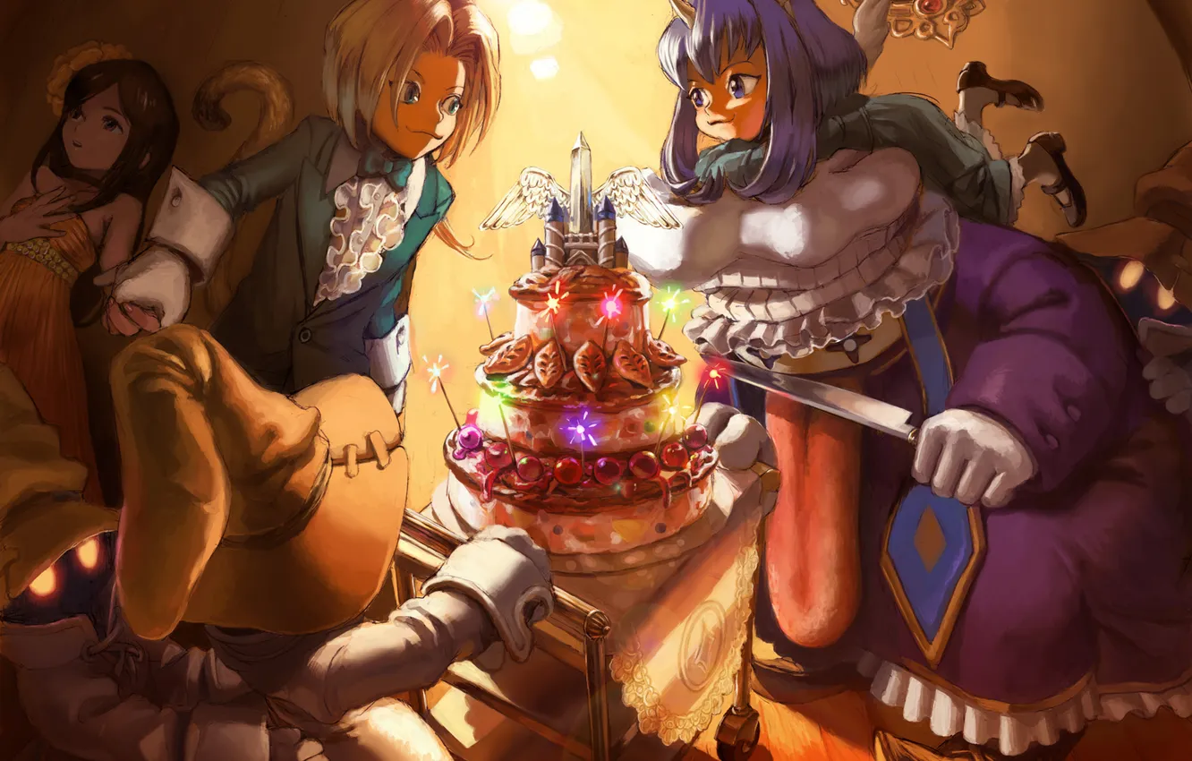 Фото обои праздник, свечи, аниме, торт