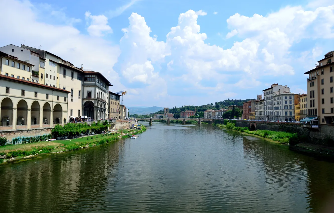 Фото обои Sky, Italy, Florence, River, Ponte Vecchio, Firenze, Old Bridge