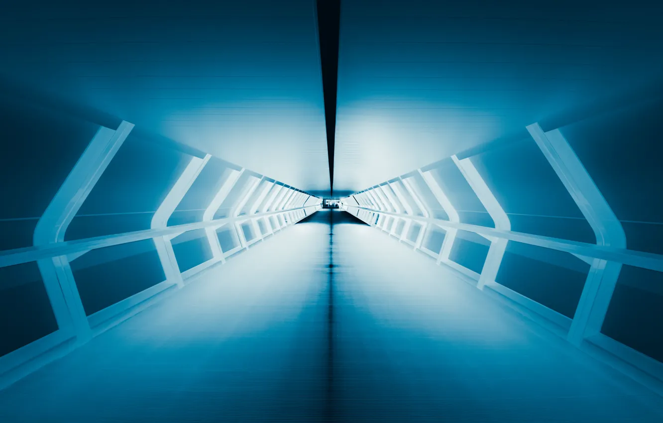 Фото обои свет, голубой, перспектива, туннель