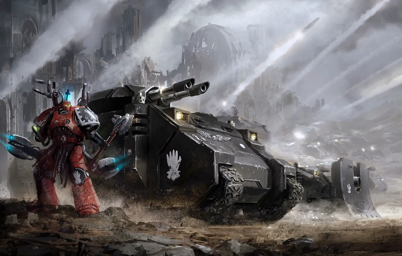 Фото обои война, танк, war, space marine, космодесант, Вархаммер, tank, Железные Руки