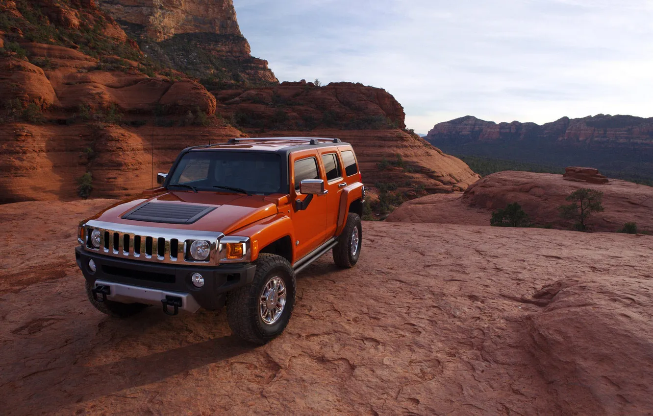 Фото обои машина, авто, оранжевый, каньон, hummer