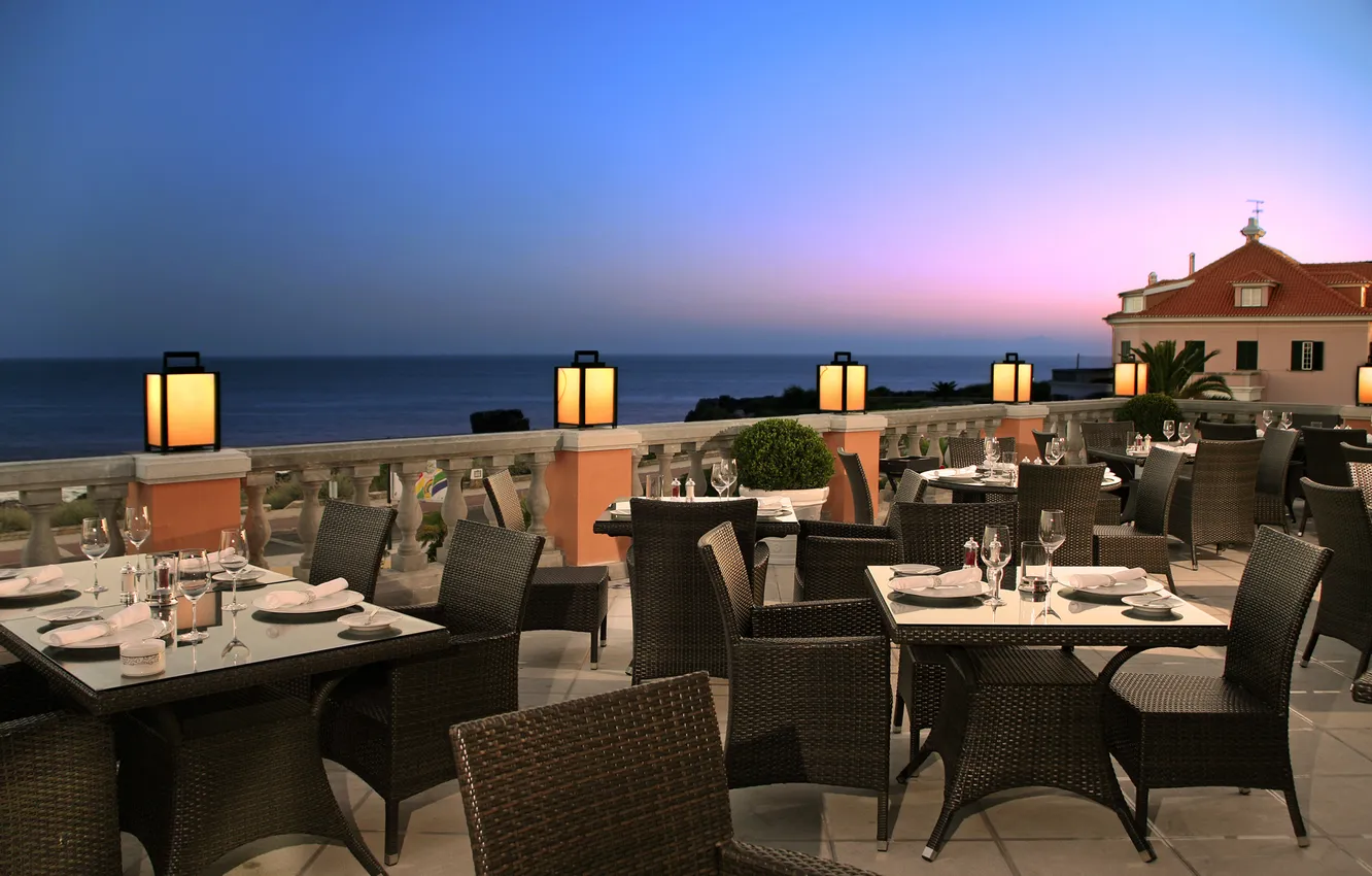 Фото обои море, отдых, вид, вечер, горизонт, relax, ресторан, терраса