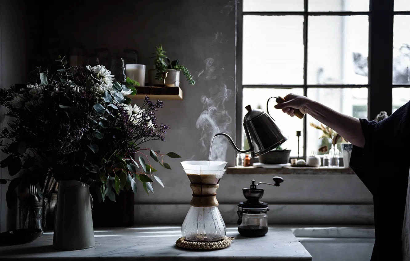 Фото обои coffee, arabica, robusta, chemex, coffee maker, hot water