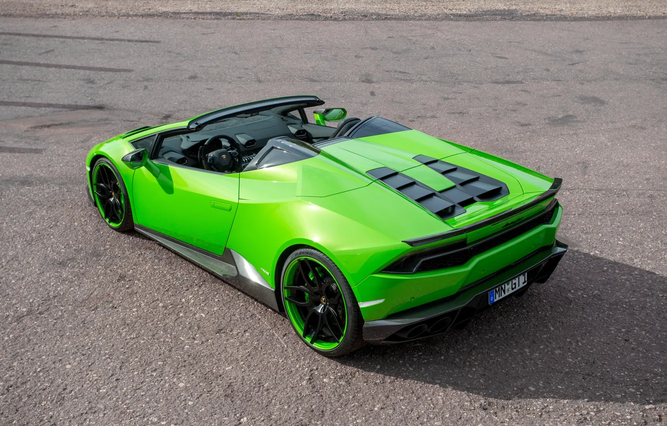 Фото обои авто, зеленый, Lamborghini, суперкар, Spyder, задок, выхлопы, Novitec