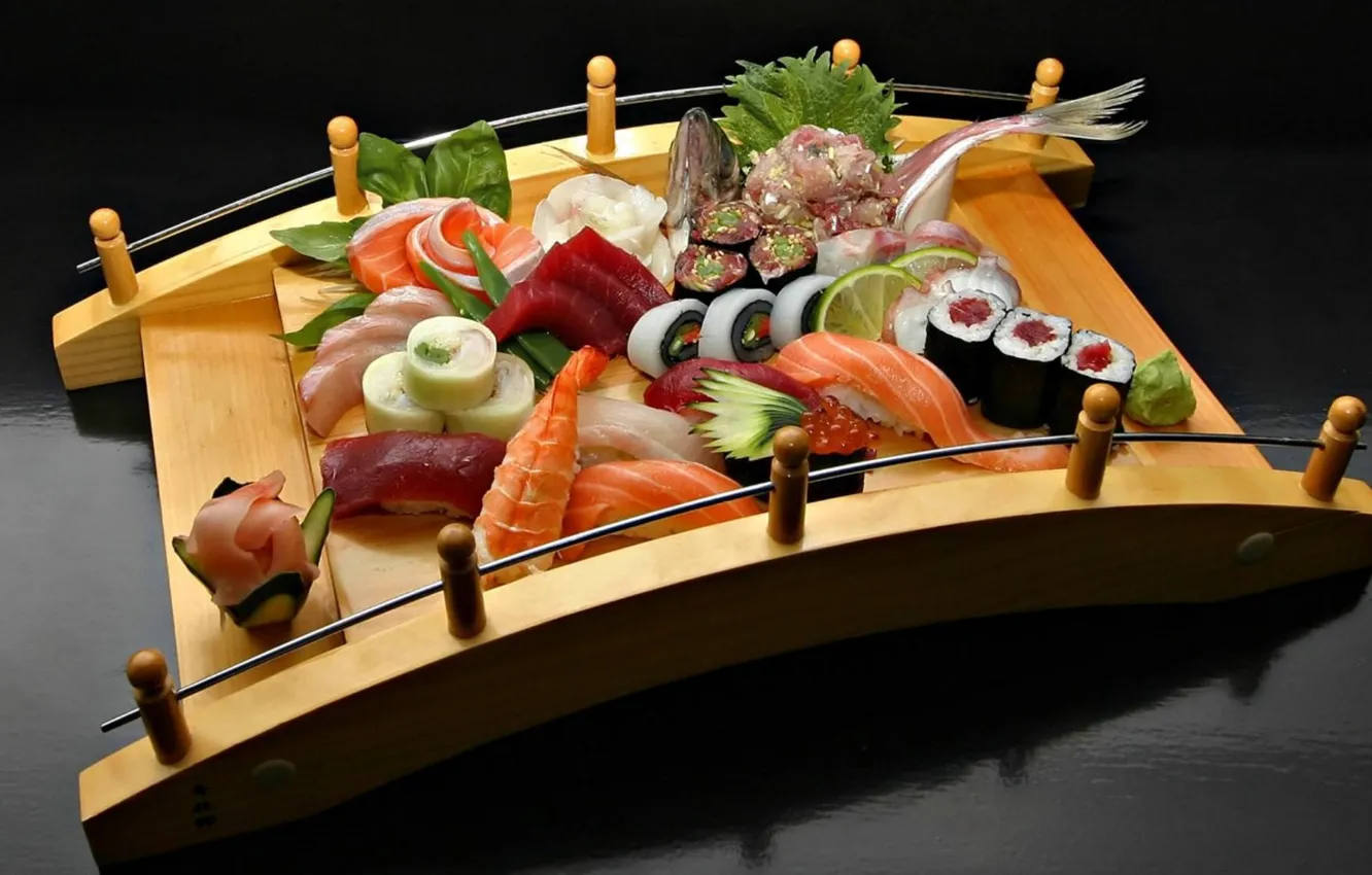 Фото обои рыба, рис, суши, роллы, лосось