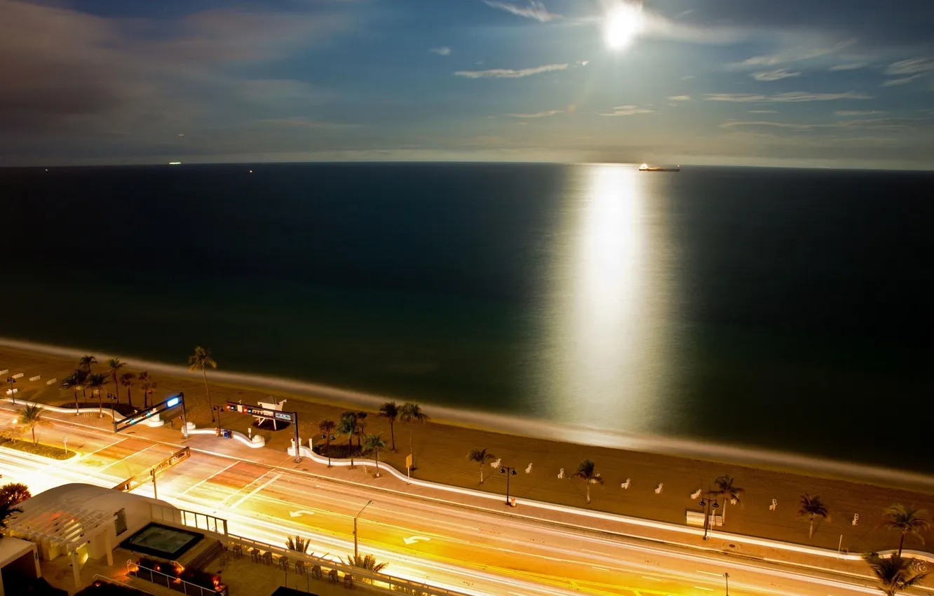 Фото обои дорога, пляж, побережье, Флорида, водная гладь, Florida, Атлантический океан, Atlantic Ocean