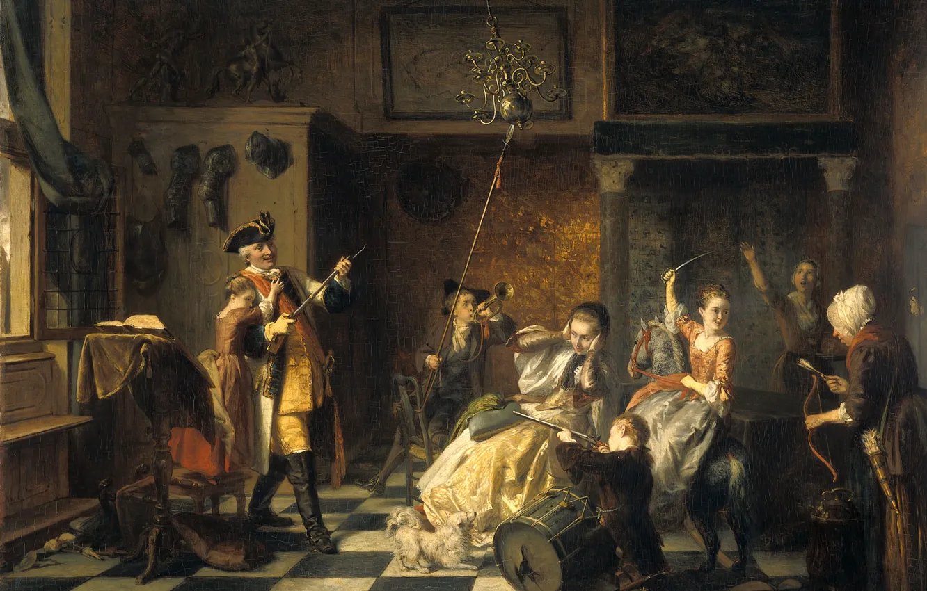 Фото обои картина, жанровая, David Bles, Дети Офицера Играют в Солдат