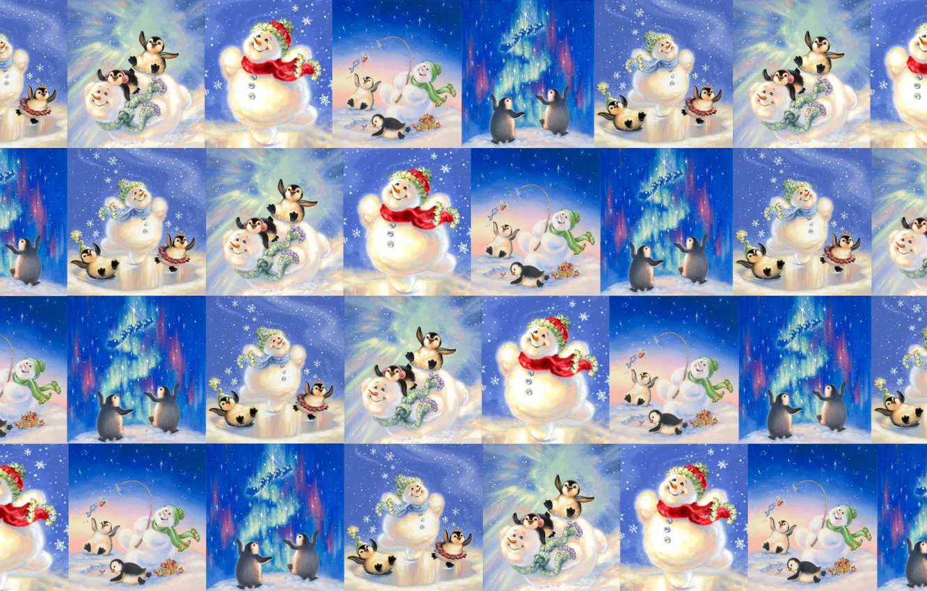 Фото обои фон, настроение, праздник, игра, текстура, Новый год, снеговик